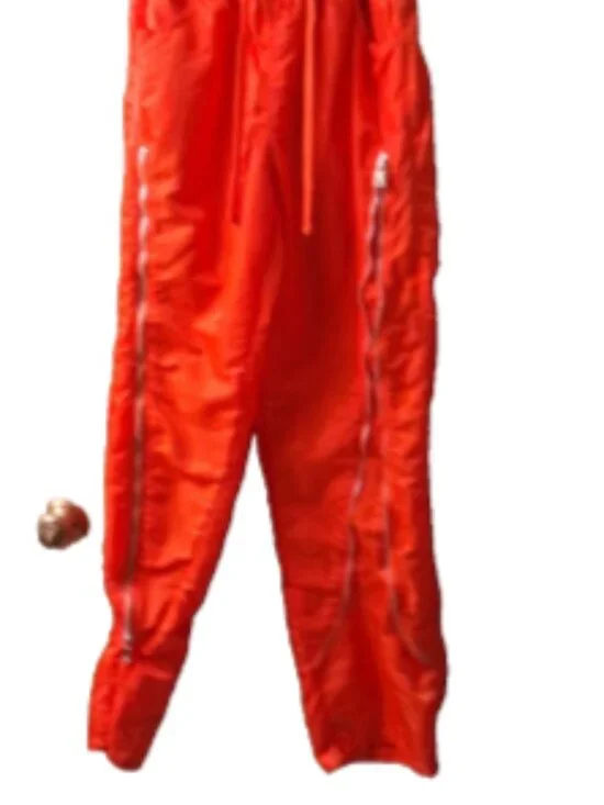 Women's Size S Orange Zipper Drawstring Waist Nylon Parachute Joggers Pants - Picture 4 of 4